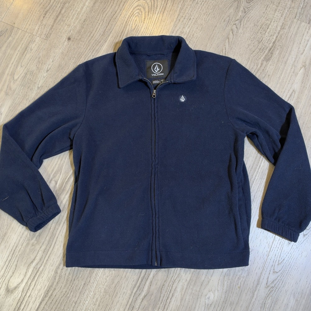 Volcom Men's Blue Lined Full Zip Sweater Jacket Size M Short Point Collar Logo